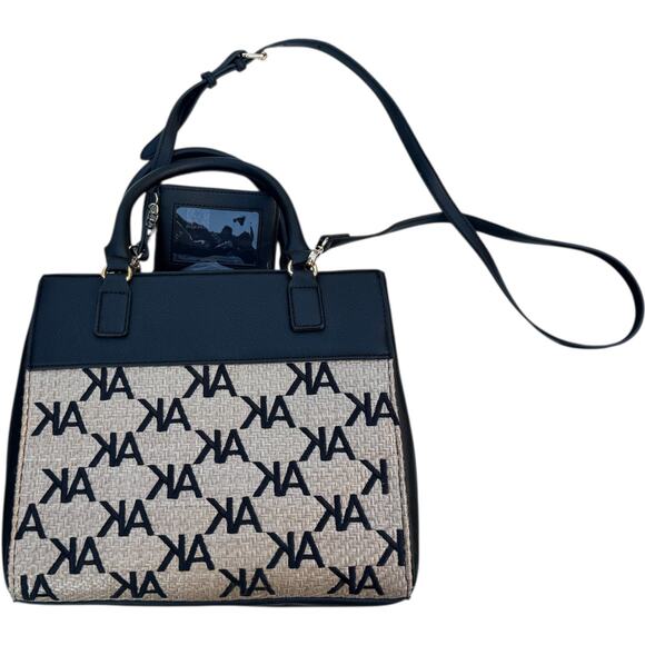 Anne Klein Handbag With AK Print In Beige And Black - Picture 3 of 9